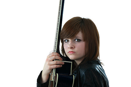 摇滚女孩配吉他星星青年摇杆女士音乐玩家吉他手乐队女性青少年图片