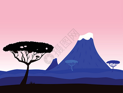 非洲外来背景 有火山坑和acacia树木环形图片