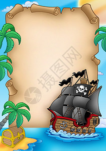 装有海盗船只的造纸图片
