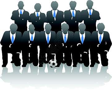 团队合影商业团队团体足球公司灰色插图西装蓝色商务男人人士插画