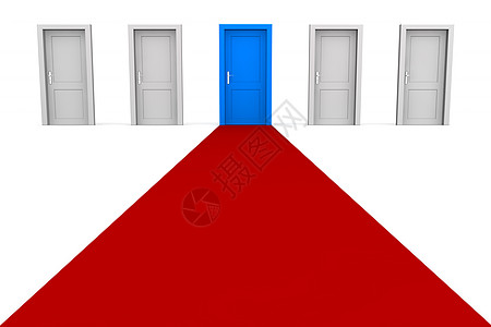 五扇门和一个红地毯 - 蓝色图片
