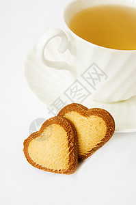 茶和心形饼干图片