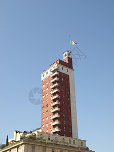 都灵建筑学历史性砖块建筑天空城堡蓝色摩天大楼白色红色图片