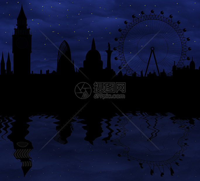 夜间伦敦天际     寒冷的气氛旅游历史性纪念碑星尘教会遗产建筑物反射星星历史图片