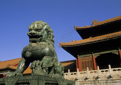 中华狮子土地宝藏印象天空纪念碑皇帝青铜文化国家蓝色背景图片