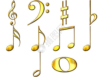 3D 金音符黄色适应症歌曲钥匙旋律艺术金子插图低音高音图片