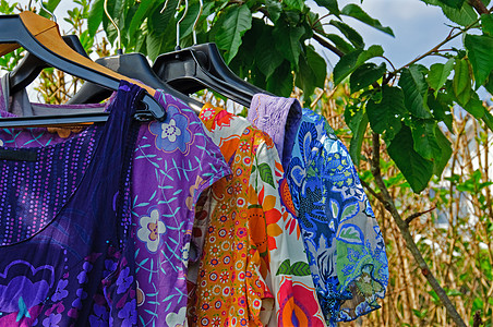 夏季服装女士棉布花朵紫丁香季节发泄衣服植物织物衣物背景图片