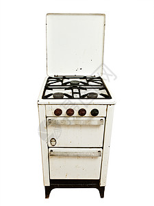 旧煤气炉灶用具炊具烤炉烤箱搪瓷厨房气体煤气灶白色金属背景图片