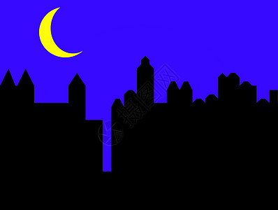 城市剪影城市天线上的月亮背景