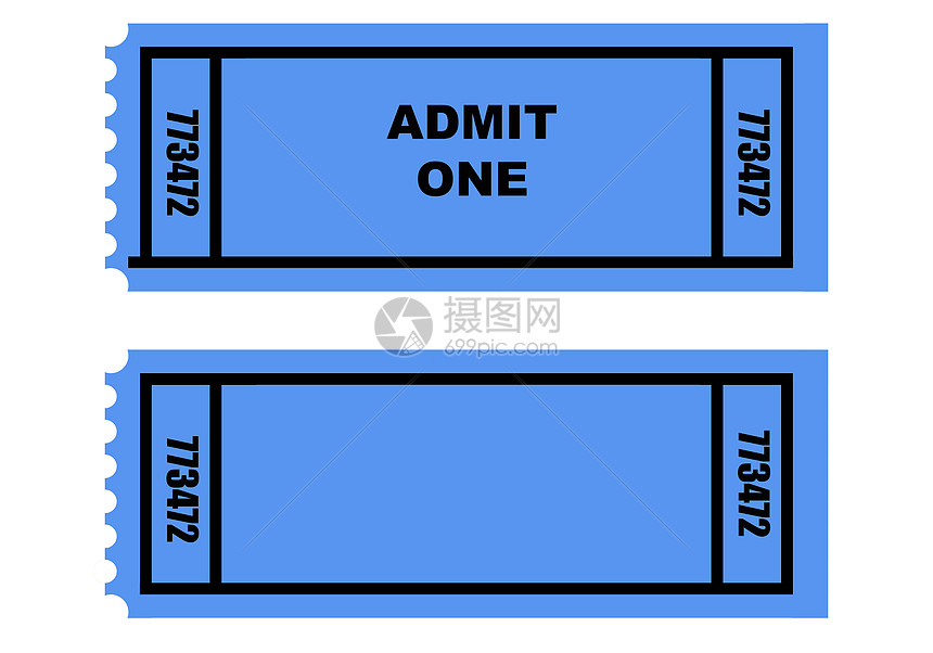 两张机票蓝色白色准入抽奖艺术门票穿孔入口艺术品插图图片