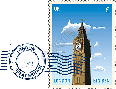 来自伦敦的邮戳邮政纪念碑插图邮资日落集邮邮票划痕天空标签图片