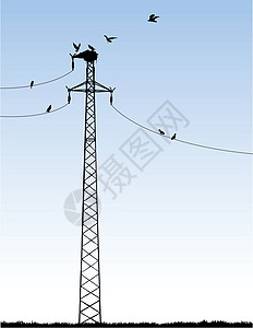 电洛铁高电电金灯柱鸟类金属工程城市商业黑色电话插图力量设计图片