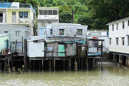 Tai O 渔村 香港有小屋钓鱼风化场景天空木头窝棚蓝色房子村庄棚户区图片