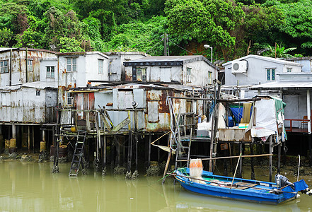 Tai O钓鱼村 香港有高楼小屋棚户区窝棚场景天空钓鱼房子住宅旅行木头村庄图片