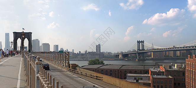 纽约市大桥全景小路游客旅行历史性建筑物吸引力地标电缆天际旅游图片
