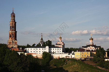 东正教修道院历史大教堂绿色蓝色场景宗教白色天空建筑学教堂图片