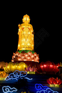 中国新年佛光灯上帝精神文化月球灯笼传统宗教遗产节日寺庙背景图片