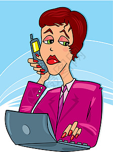 商务女士在职女商务人士商业卡通片经理细胞工作办公室人士插图电话电脑插画