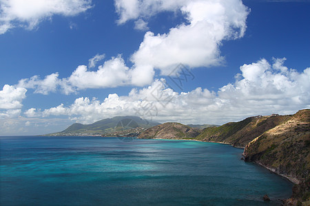 圣基茨主要海岸线蓝色栖息地叶子海洋海岸热带天空植被风景天堂图片