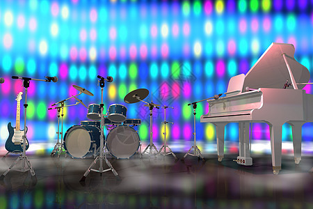 音乐舞台上的乐器三角紫色艺术家金属乐队吉他娱乐流行音乐岩石蓝色图片