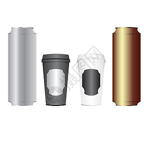 啤酒罐和咖啡杯插图金子标签棕色啤酒黄金杯子背景图片