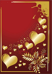 黄金之心红色艺术金子插图框架叶子图片