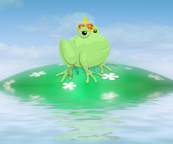 青蛙王子蟾蜍版税插图绿色卡通片童话两栖动物皇家动物图片
