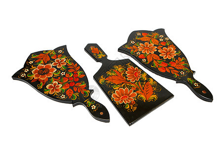 三个俄罗斯黑切黑板 用孤立的鲜花粉刷图片
