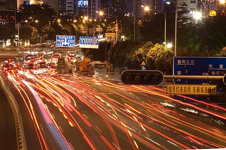 夜晚的车灯黑暗夜景发光赛道交通城市街道灯光背景图片