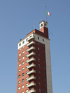 都灵高楼砖块红色建筑天空弹珠白色蓝色建筑学历史性图片