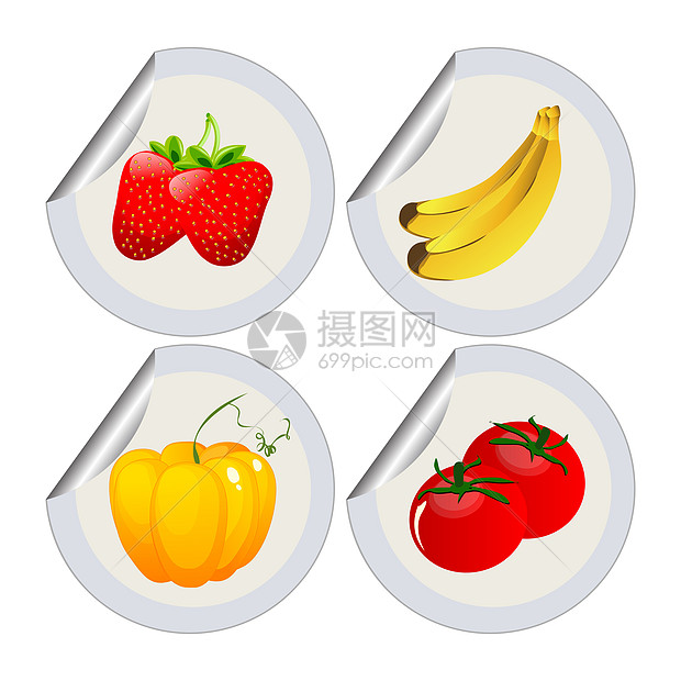 水果和蔬菜食物白色香蕉标签艺术贴纸图片