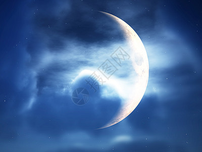 穿越云云的月新月月亮卫星星星月光景观月夜多云天空气氛陨石图片
