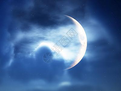 穿越云云的月新月景观陨石月夜多云卫星天空星星月光气氛月亮图片