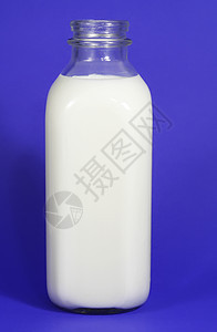 瓶装牛奶蓝色白色饮料乳糖液体瓶子背景图片