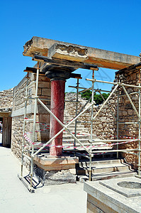 克诺索斯考古遗址的重建工作壁画游客入口废墟历史寺庙柱子神话历史性文明图片