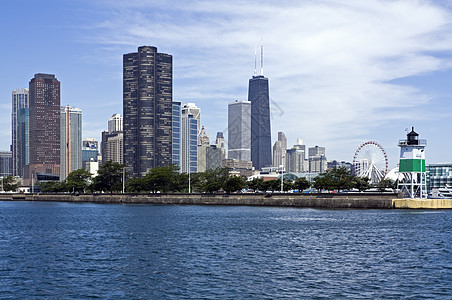芝加哥令人惊异的一天全景灯塔风光建筑学车轮办公楼海军码头摩天大楼都市图片
