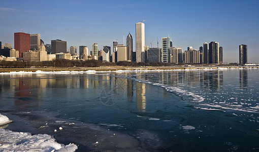 芝加哥冬季建筑路灯天际摩天大楼建筑学市中心办公楼全景风光都市图片