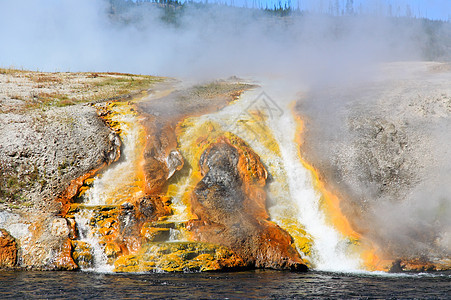 黄石公园的中途盖泽河流域火山地质学蓝色喷泉活力蒸汽荒野力量国家地形图片