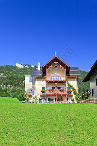 圣沃尔夫冈美丽的乡镇反射假期房子农村村庄窗户晴天绿色住宅旅游图片