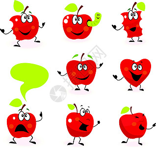 在白色背景上孤立的有趣的红色苹果水果字符Name   label图片