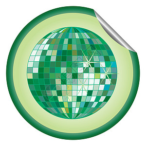 迪斯科球绿色贴纸派对音乐玻璃圆圈俱乐部乐趣插图装饰品镜子舞蹈背景图片