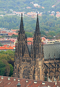 布拉格的空中观察大教堂石头游客议会街道中心国家宗教城市教会图片