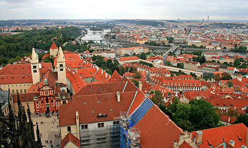 卡罗维瓦利布拉格的空中观察剧院首都天线大教堂历史教会石头城市宗教游客背景