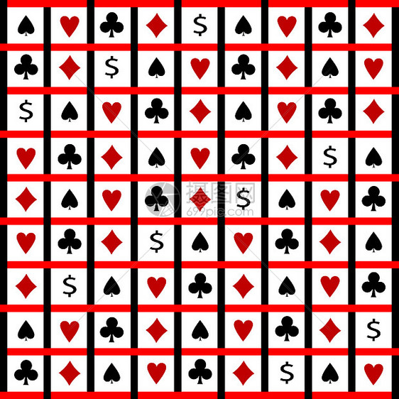 牌标符号组成运气菱形白色俱乐部现金冒险财富扑克黑色线条图片