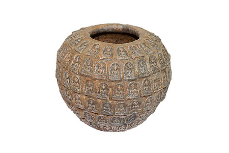 尘土上的佛祖陶瓷花瓶黏土陶罐棕色制品手工陶器艺术圣物背景图片
