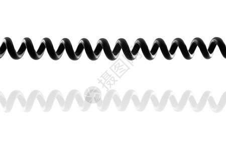 螺旋电话电缆宏观黑色塑料金属绳索技术镜子商业水平反射图片