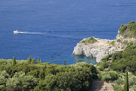 科孚希腊天空蓝色目的地国家阳光旅行旅游场景绿色情调图片
