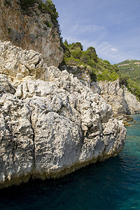 科孚希腊避暑胜地假期异国旅游旅行蓝色岩石绿色情调天空图片