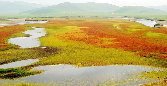 黄河湿地山脉绿色红色草原黄色环境图片