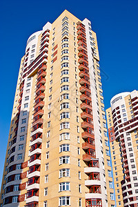 塔高住宅楼景观天空摩天大楼蓝色房屋高层玻璃城市公寓市中心图片